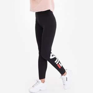 NWOT FILA Girls Black and Gray Large Logo Leggings Size XL 14-16 Youth